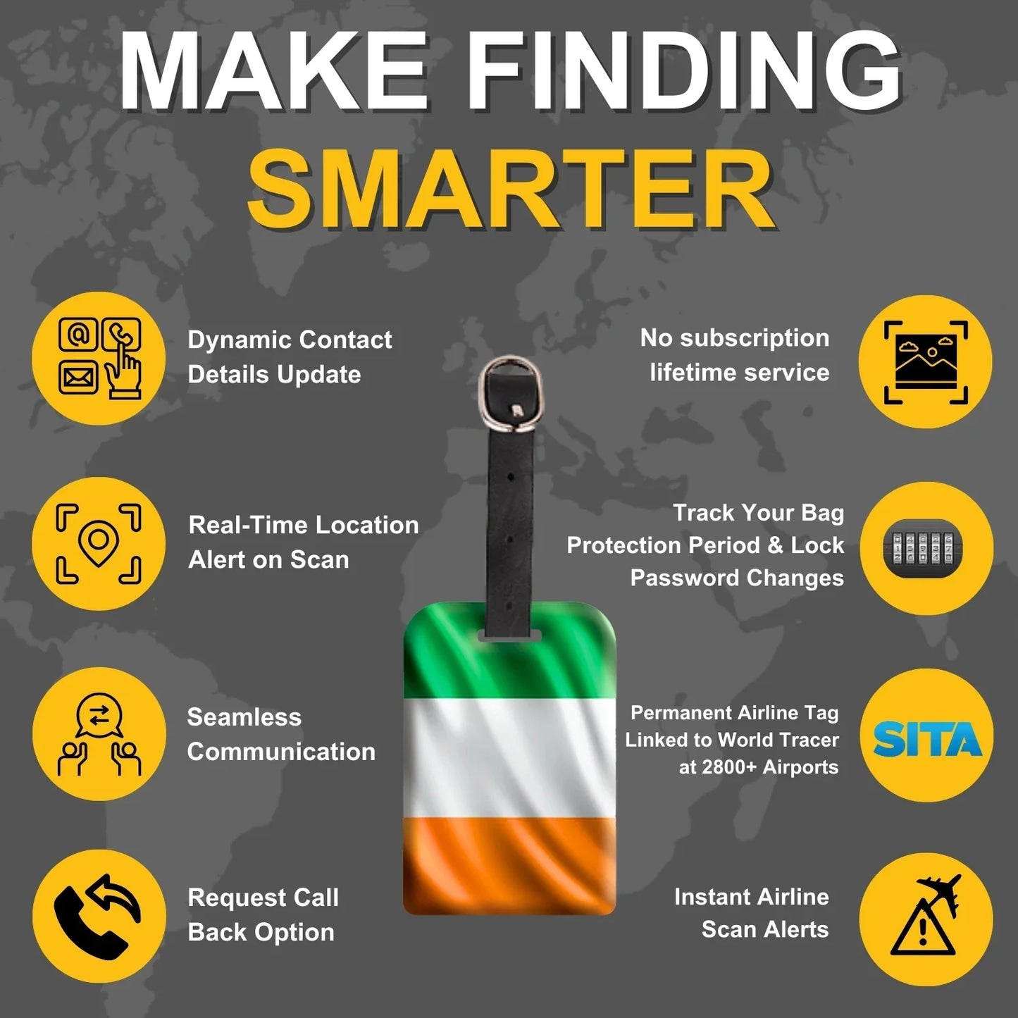 Smart Bag Security Tag - Ireland Flag [Pack 2]