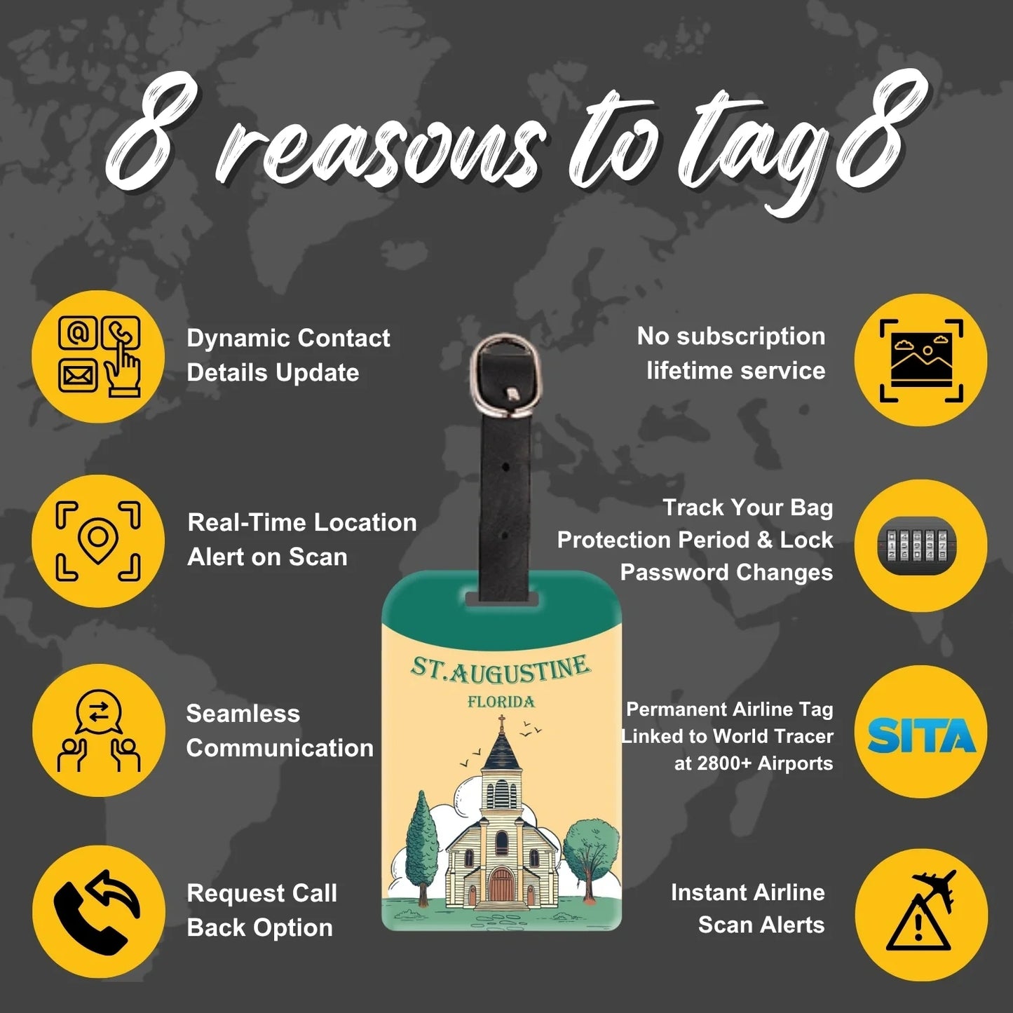 Smart Bag Security Tag - ST. Augustine FL [Pack 2]